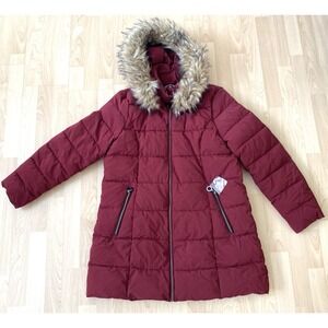 Halitech Women's XL Puffer Jacket Full-Zip Faux Fur Hooded NEW Burgundy